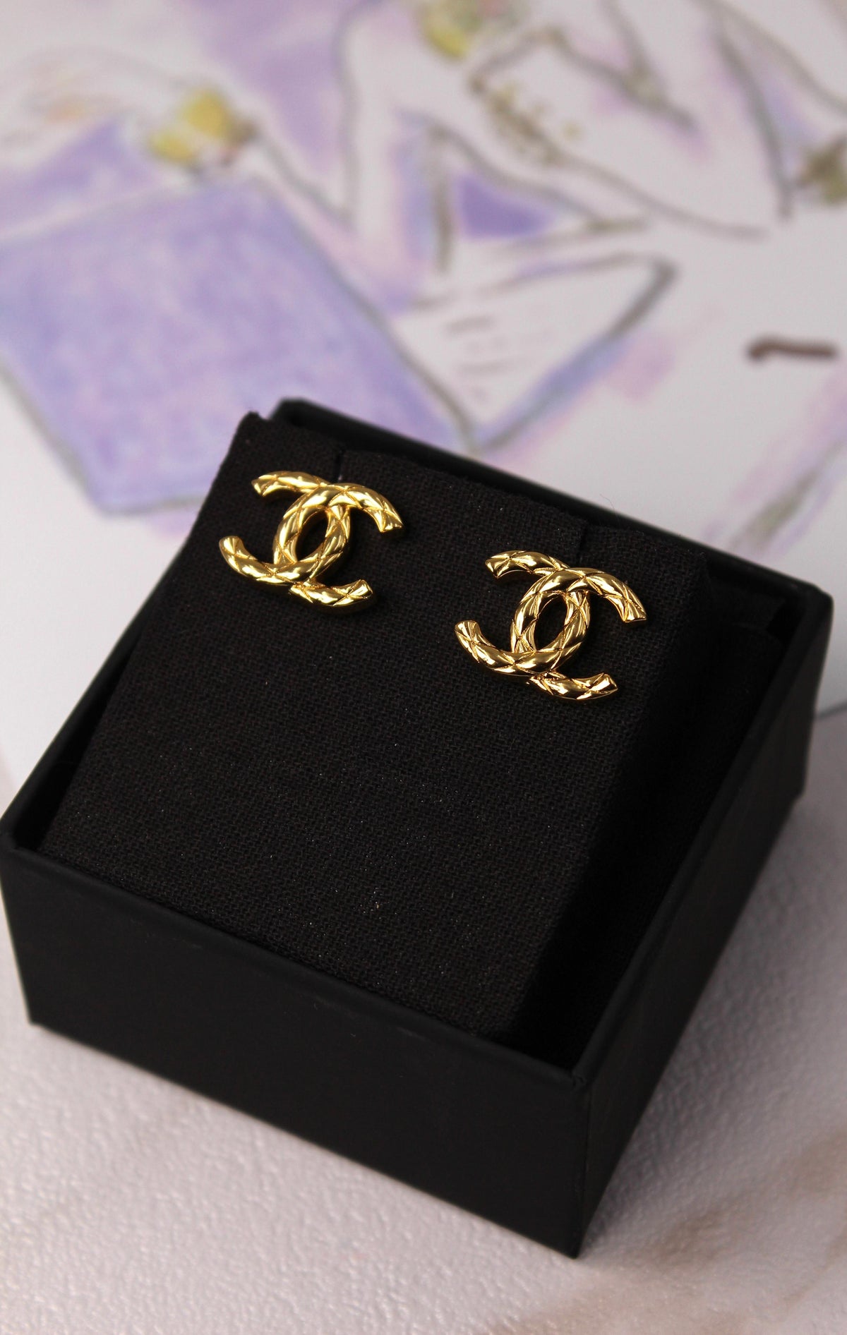 Chanel CC Gold Necklace and Earrings Jewelry Set