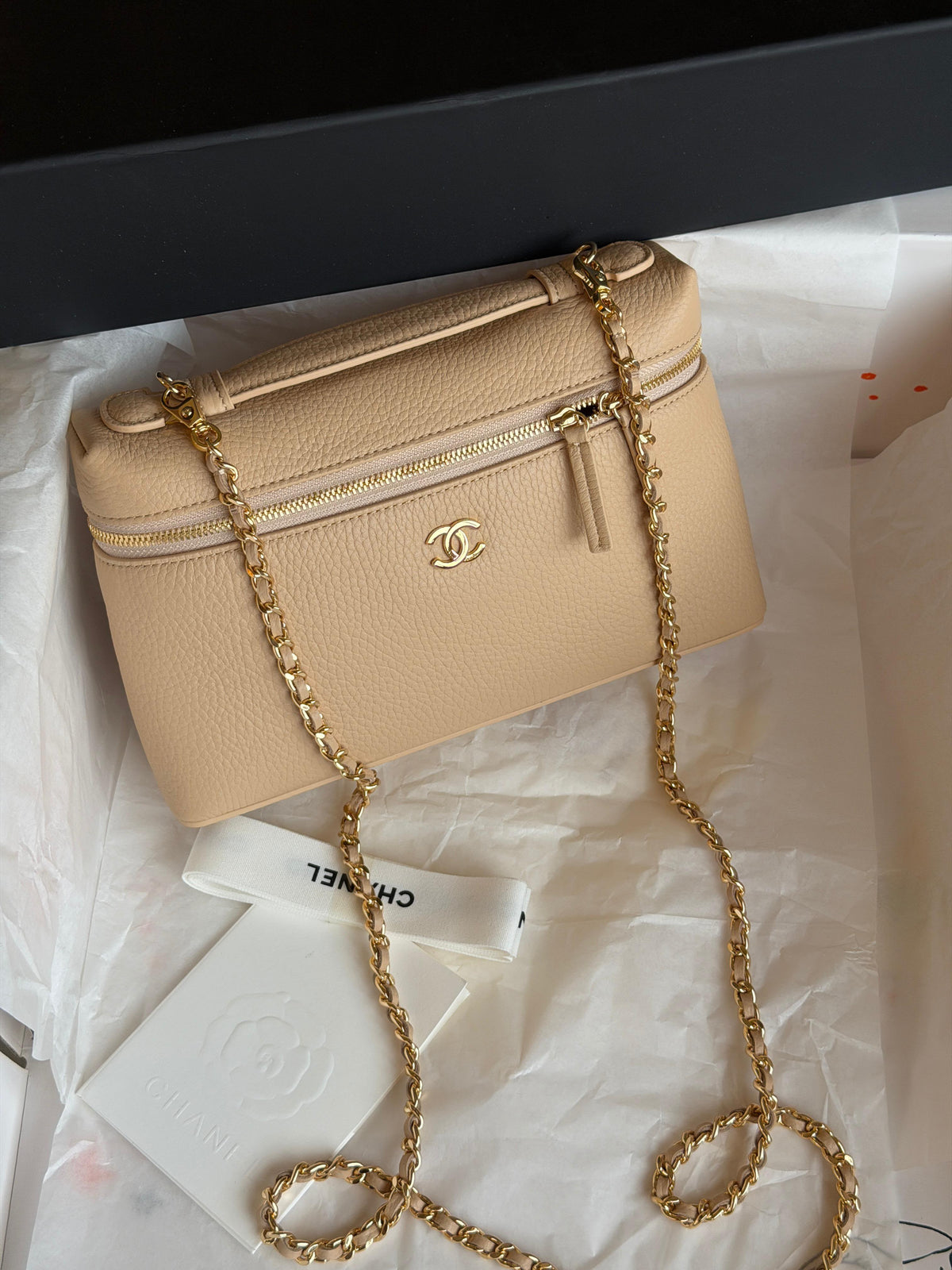 Chanel Vanity Case with Chain and Gold Hardware