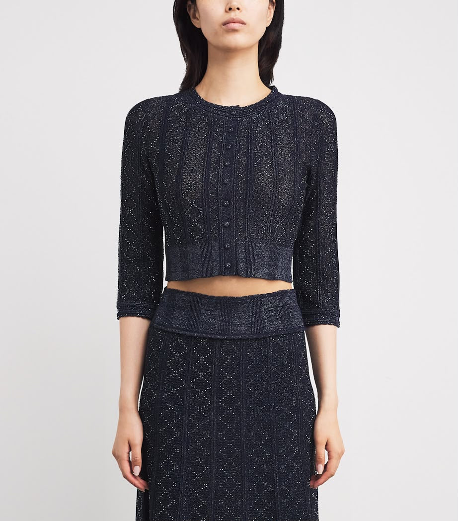 Sandro Metallic Knit Cardigan and Long Skirt Set