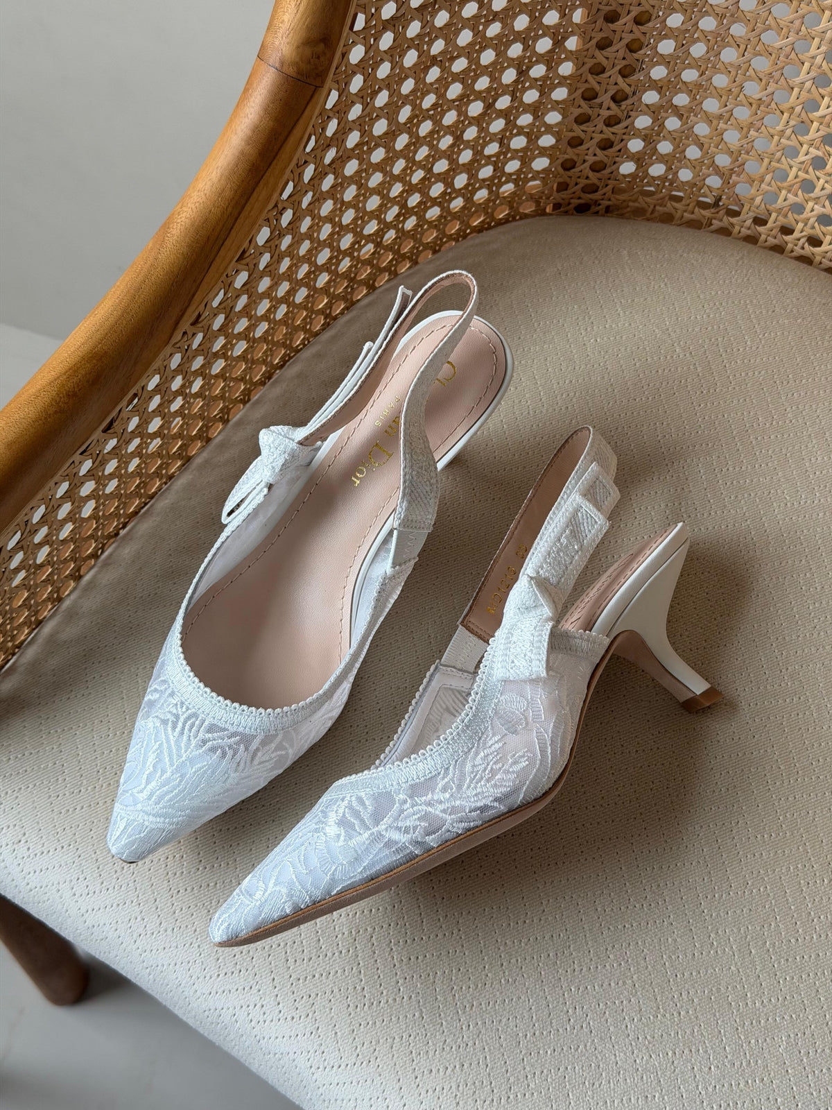 Dior Embroidered Slingback Kitten Heels 3cm