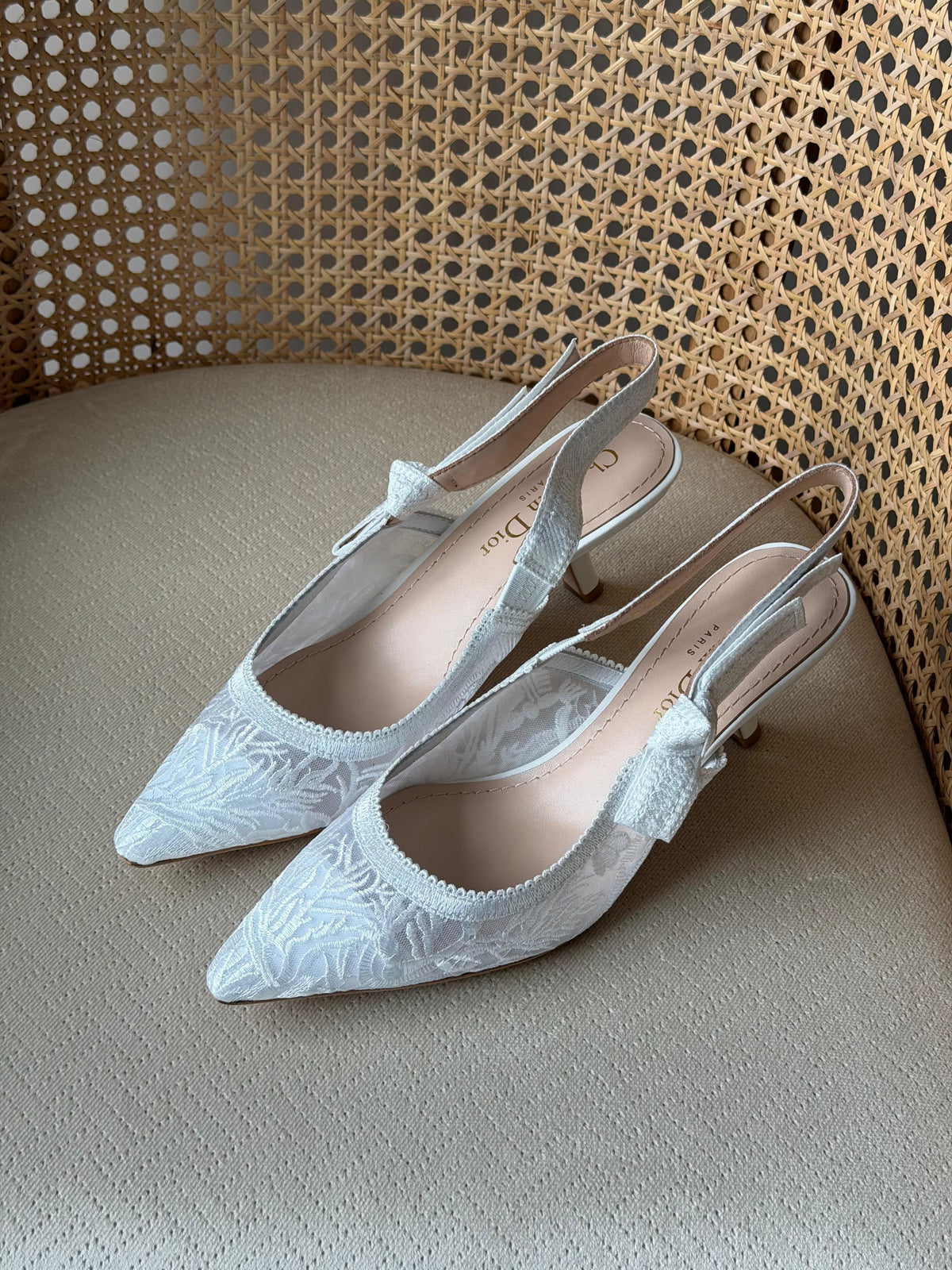 Dior Embroidered Slingback Kitten Heels 3cm