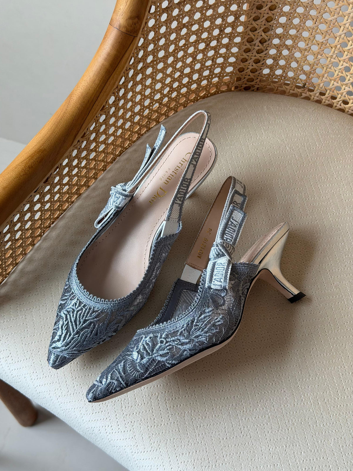 Dior Embroidered Slingback Kitten Heels 3cm