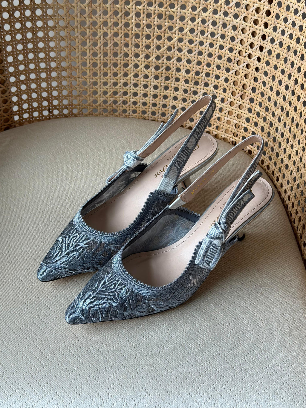 Dior Embroidered Slingback Kitten Heels 3cm