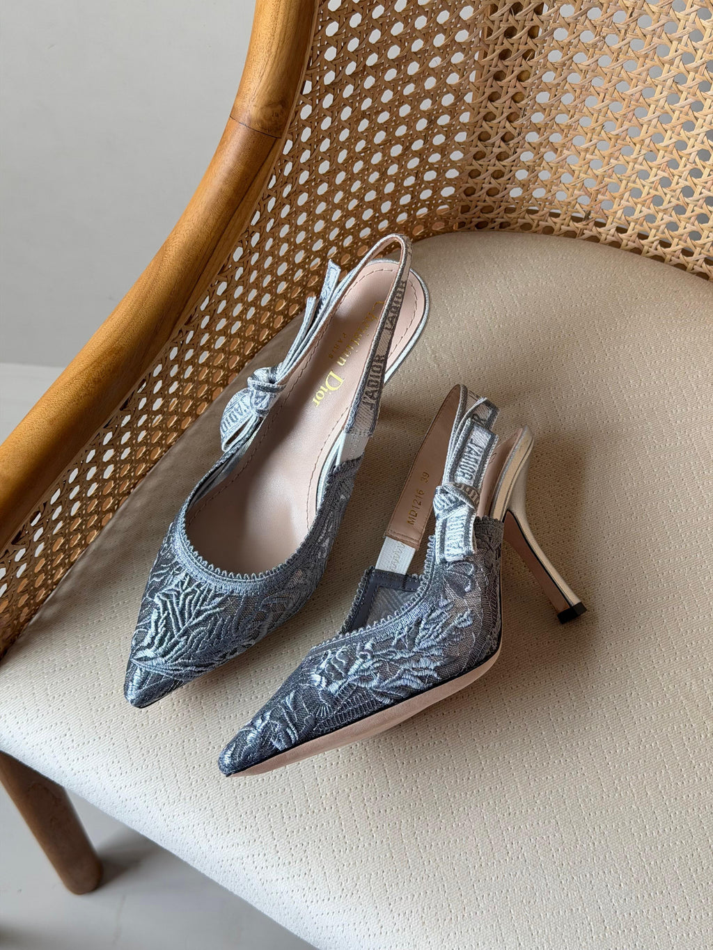 Dior Embroidered Slingback High Heels 7cm