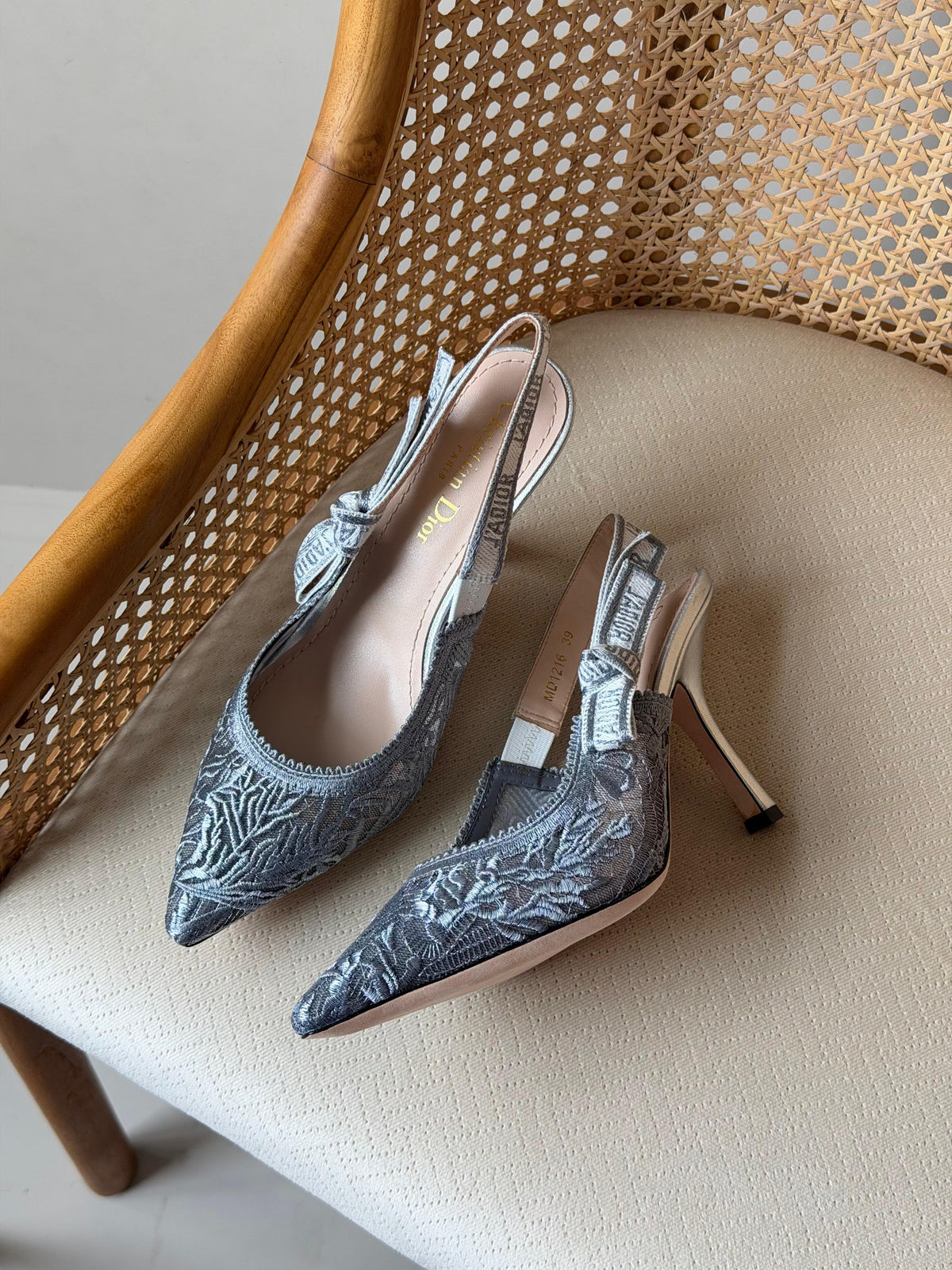 Dior Embroidered Slingback High Heels 7cm
