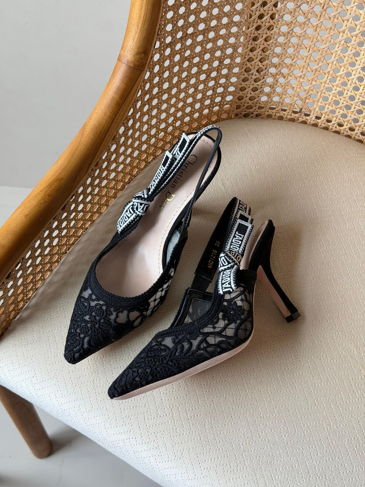 Dior Embroidered Slingback High Heels 7cm