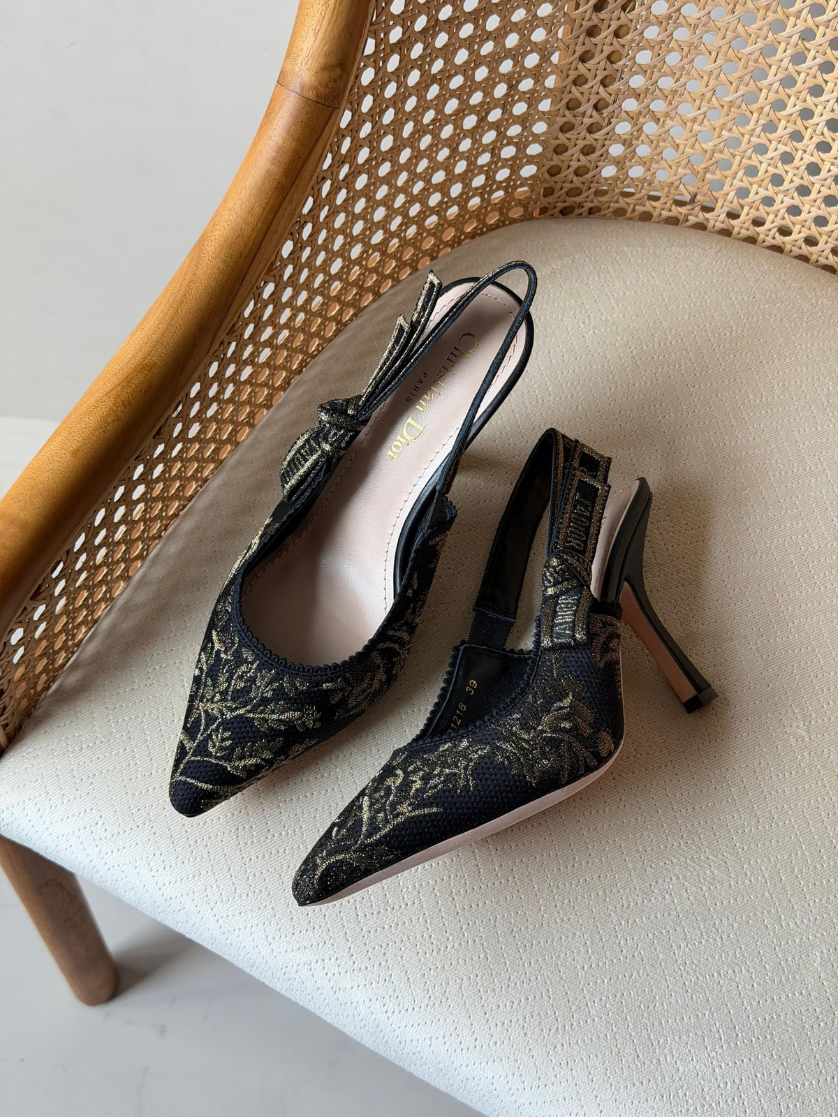 Dior Embroidered Slingback High Heels 7cm