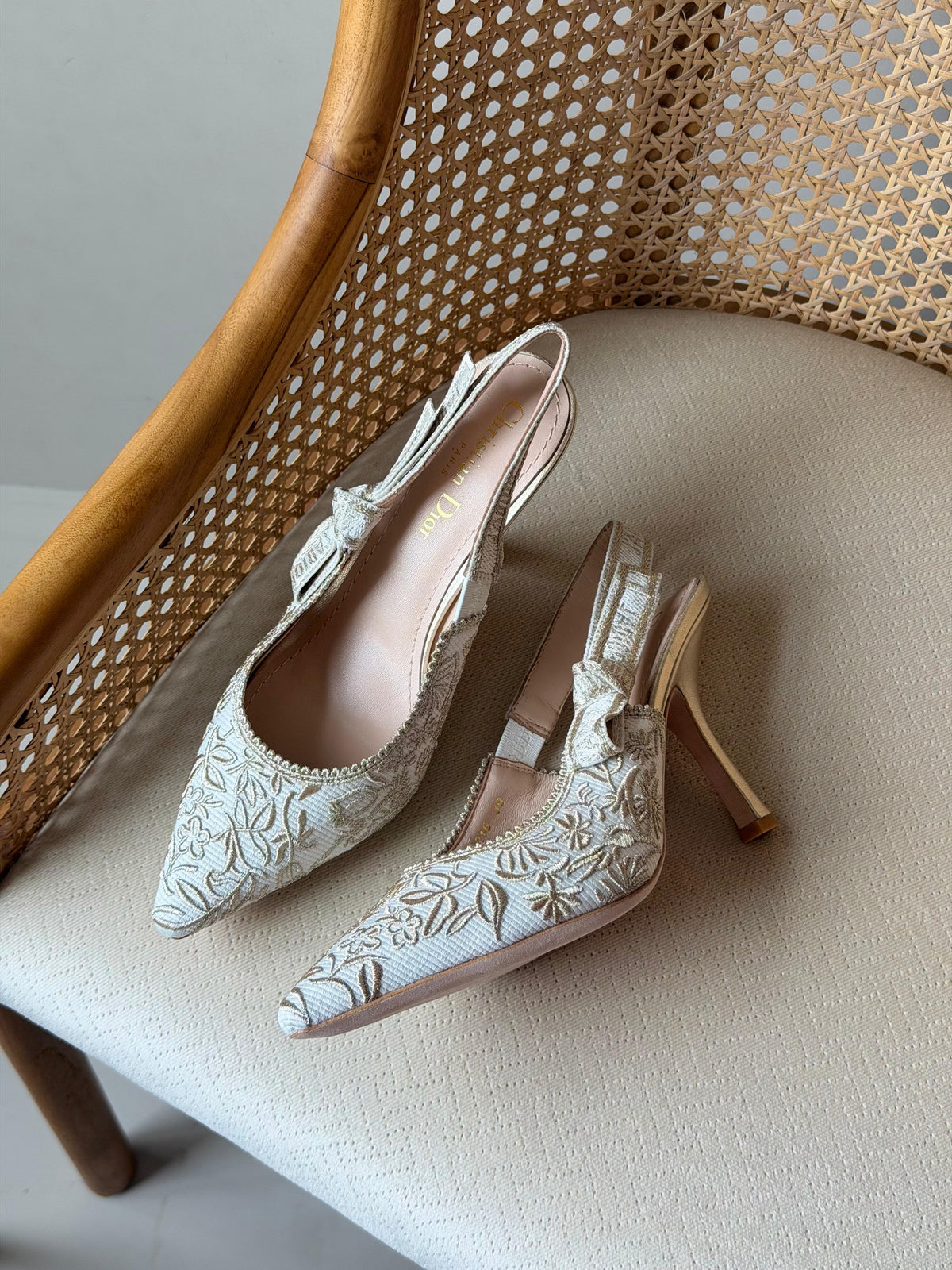 Dior Embroidered Slingback High Heels 7cm
