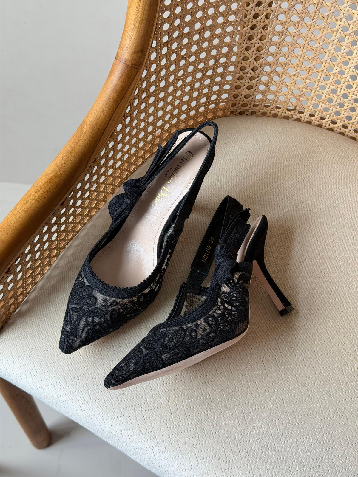 Dior Embroidered Slingback High Heels 7cm