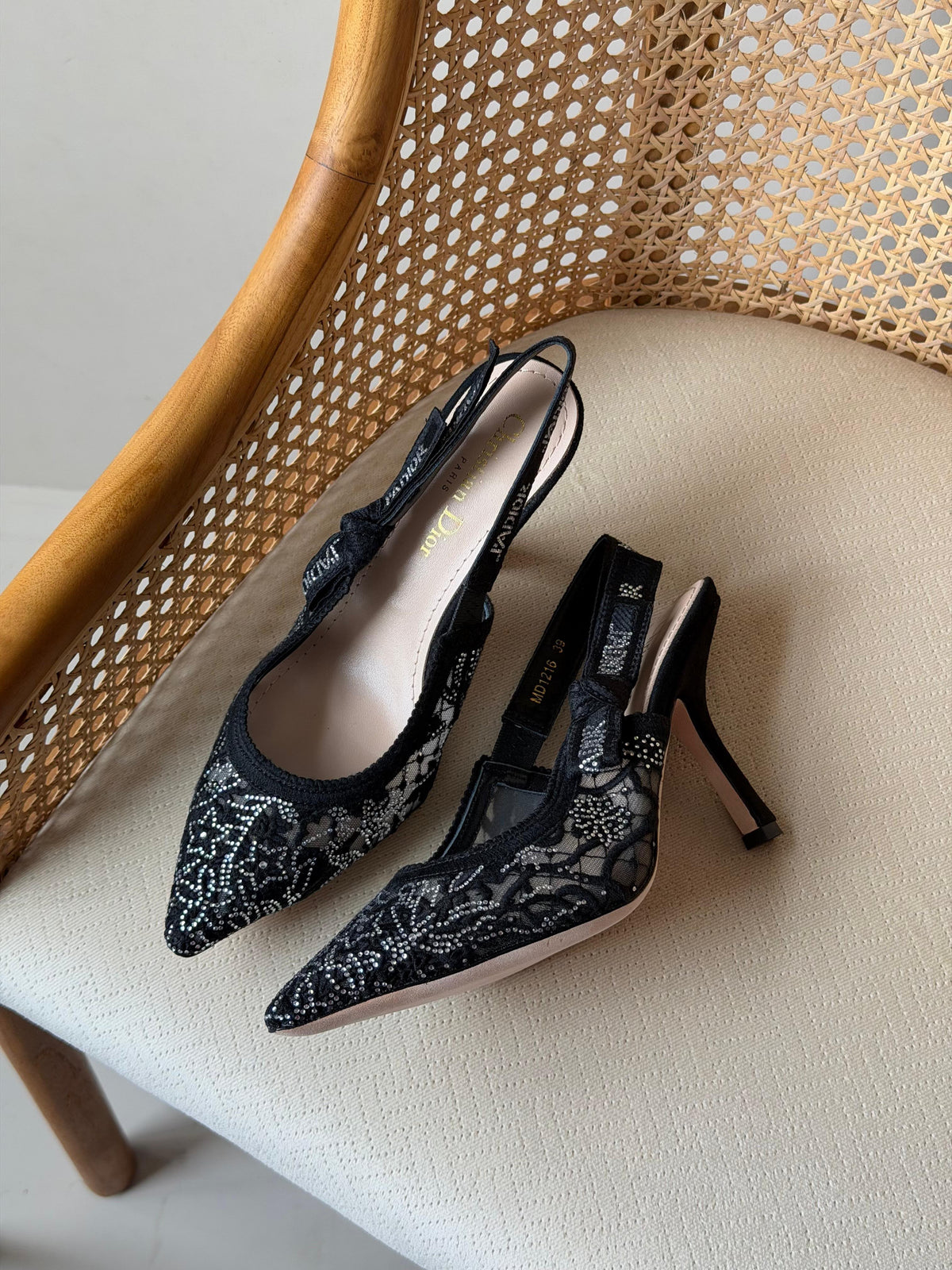 Dior Embroidered Slingback High Heels 7cm