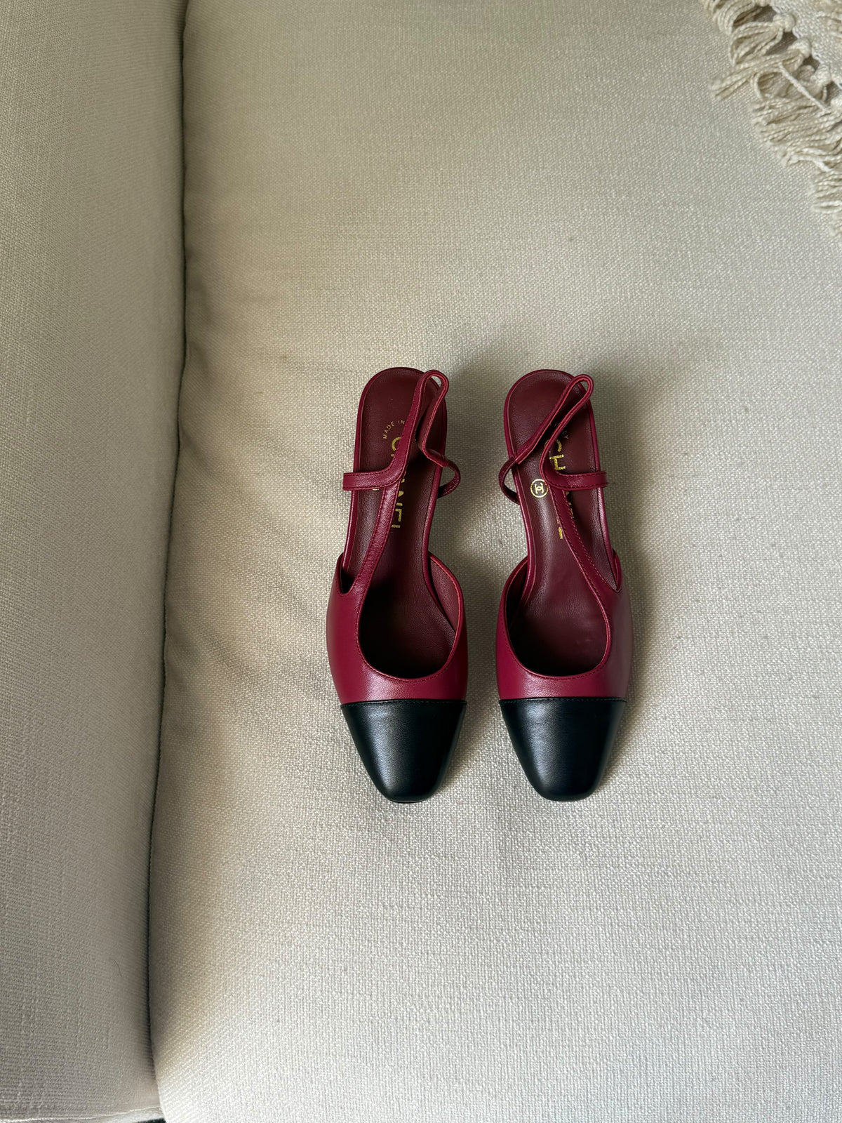 CHANEL Smooth Cap-Toe Slingback Heels