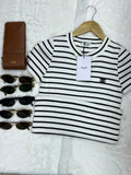 Celine Triomphe Striped Ribbed Knit Top