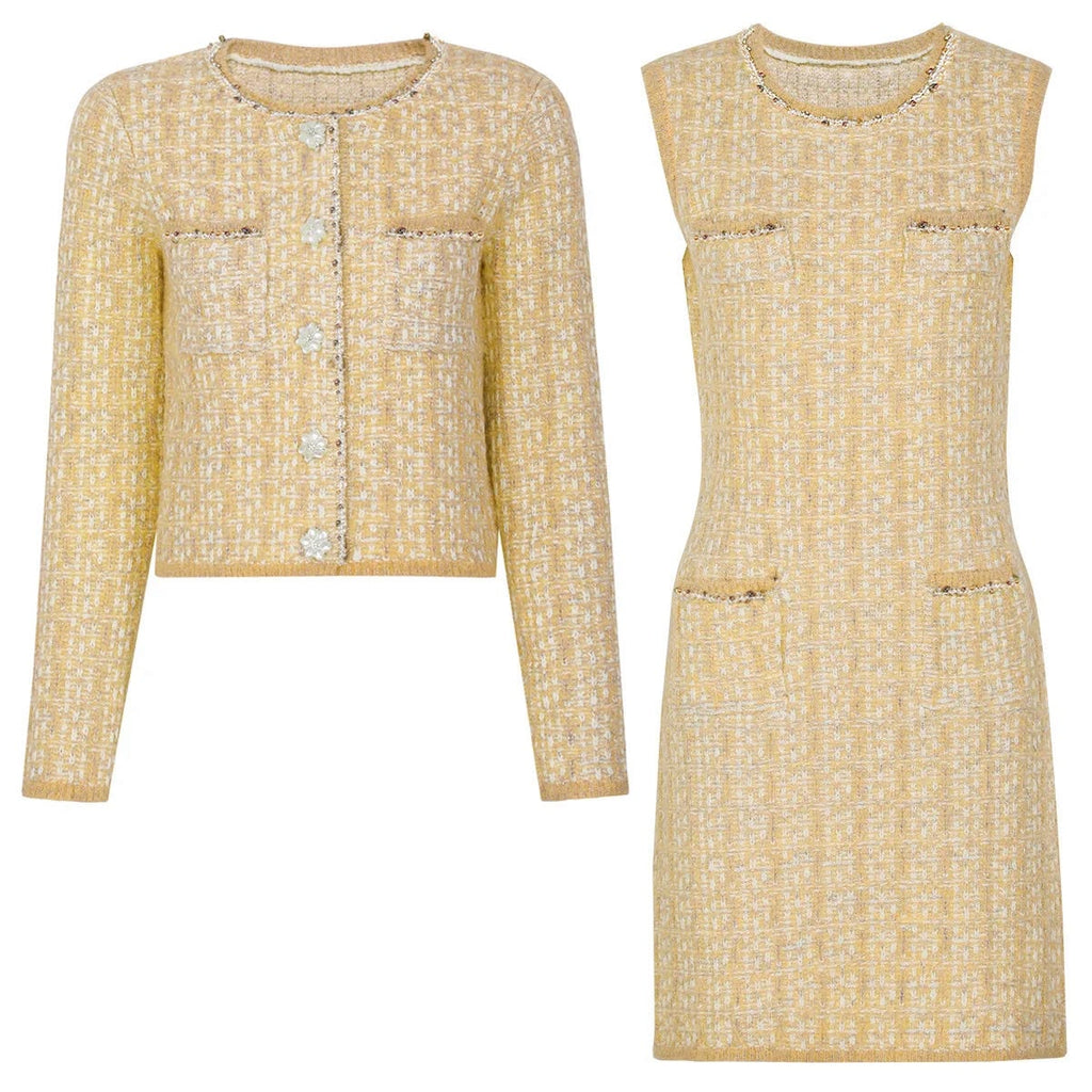 Self-Portrait Bouclé Tweed Mini Dress with Matching Cropped Jacket