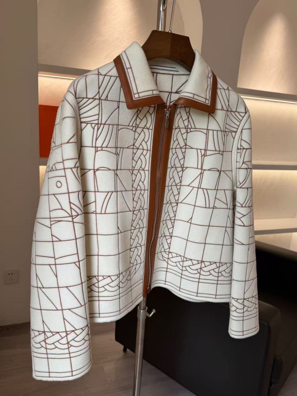 Hermès Printed Silk-Lined Wool/Cashmere Zip Jacket