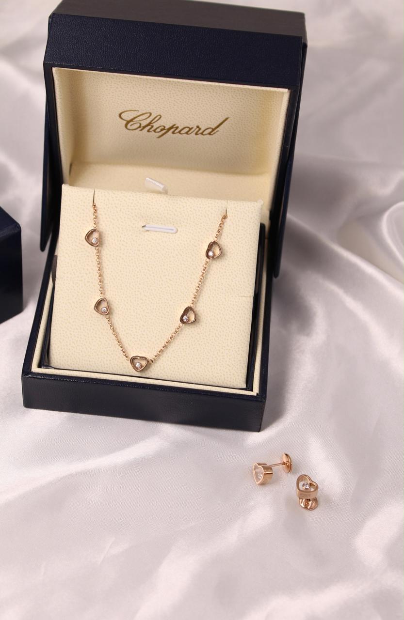 Chopard Happy Diamonds Happy Hearts Necklace & Earrings Set — Yellow Gold.