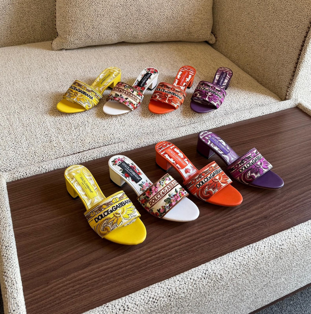 Dolce & Gabbana Majolica Print Block Heel Slide Sandals