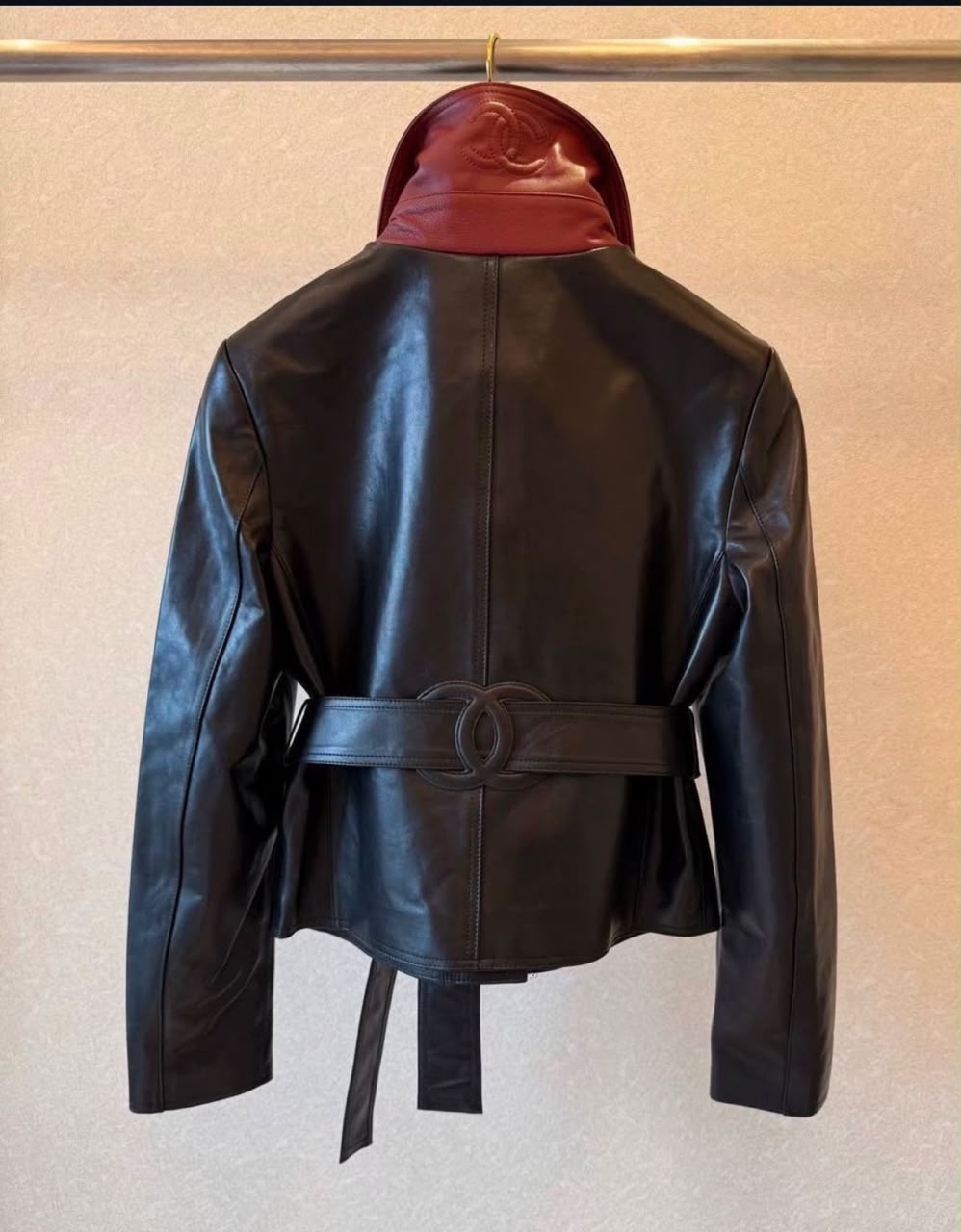 Chanel Leather Jacket with CC Logo Belt Detail