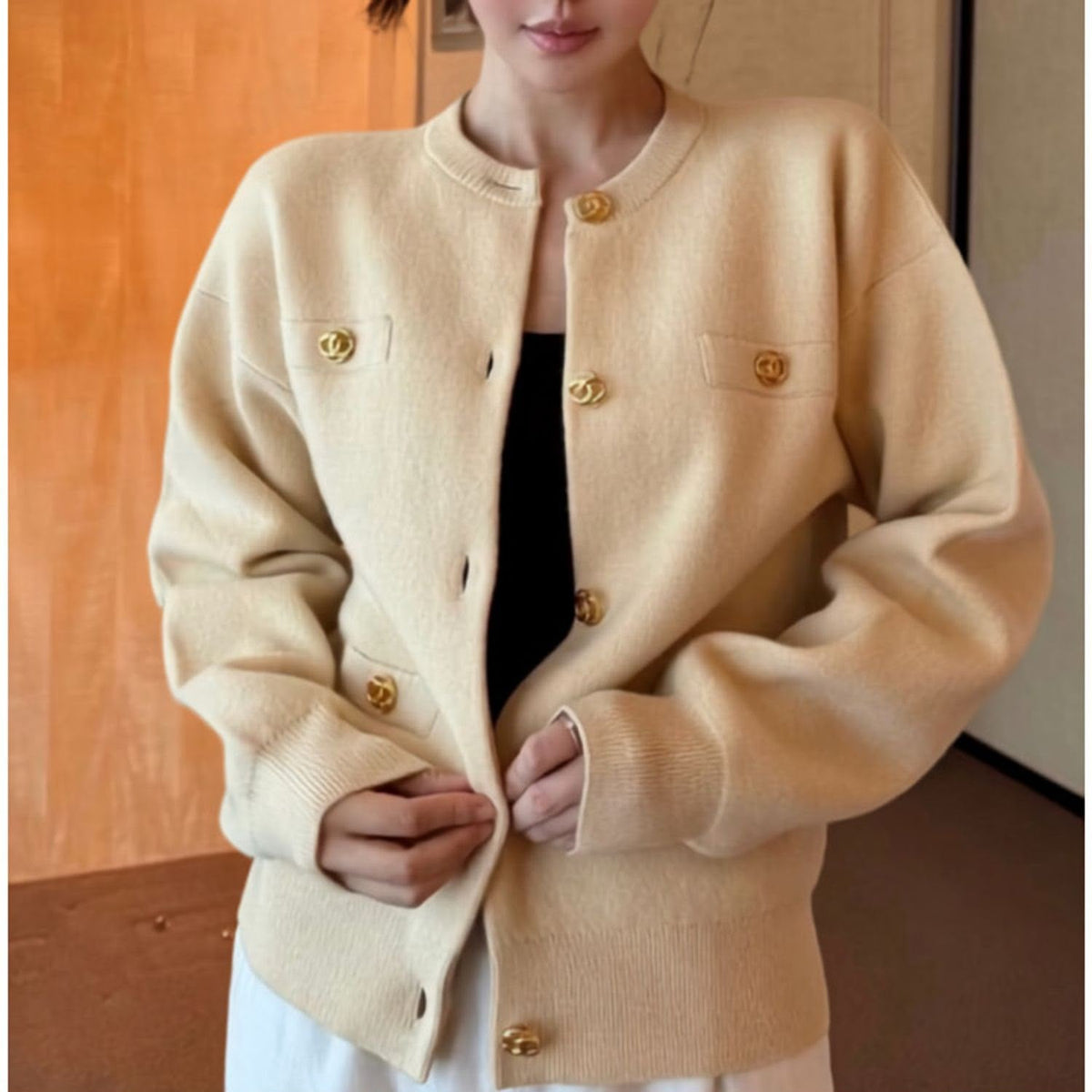 Chanel Cashmere Knit Button Cardigan