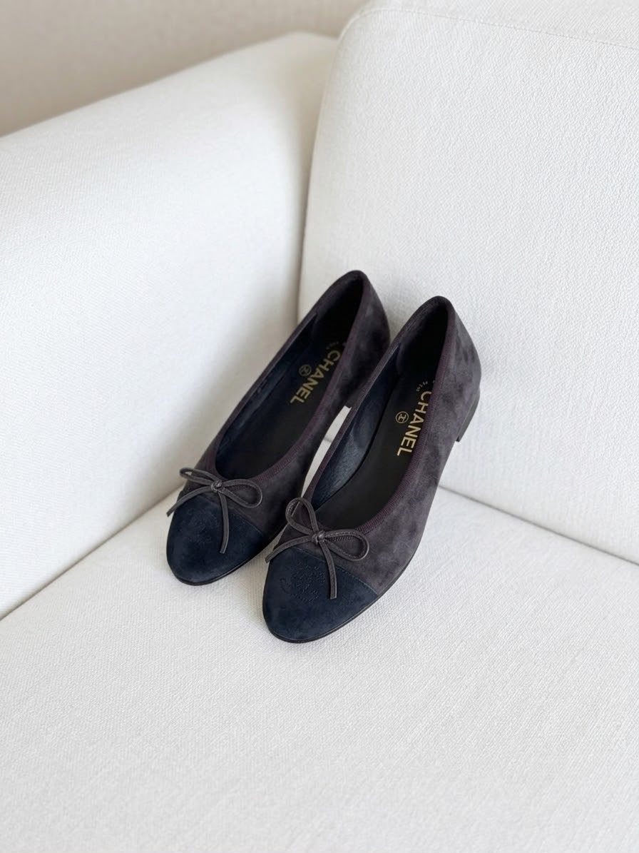 Chanel Suede Flat Ballerina Shoes with Bow