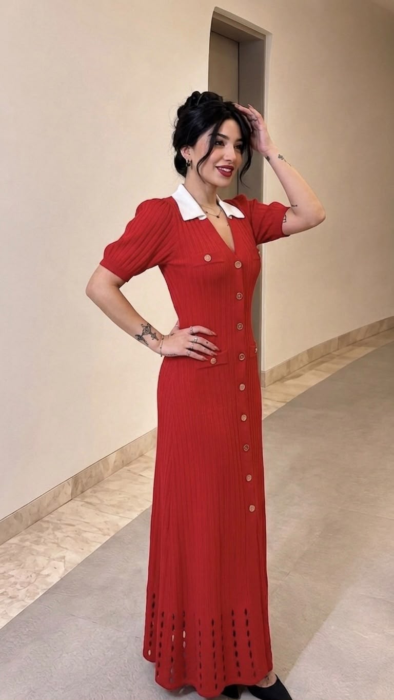 SANDRO  Red Knit Long Dress