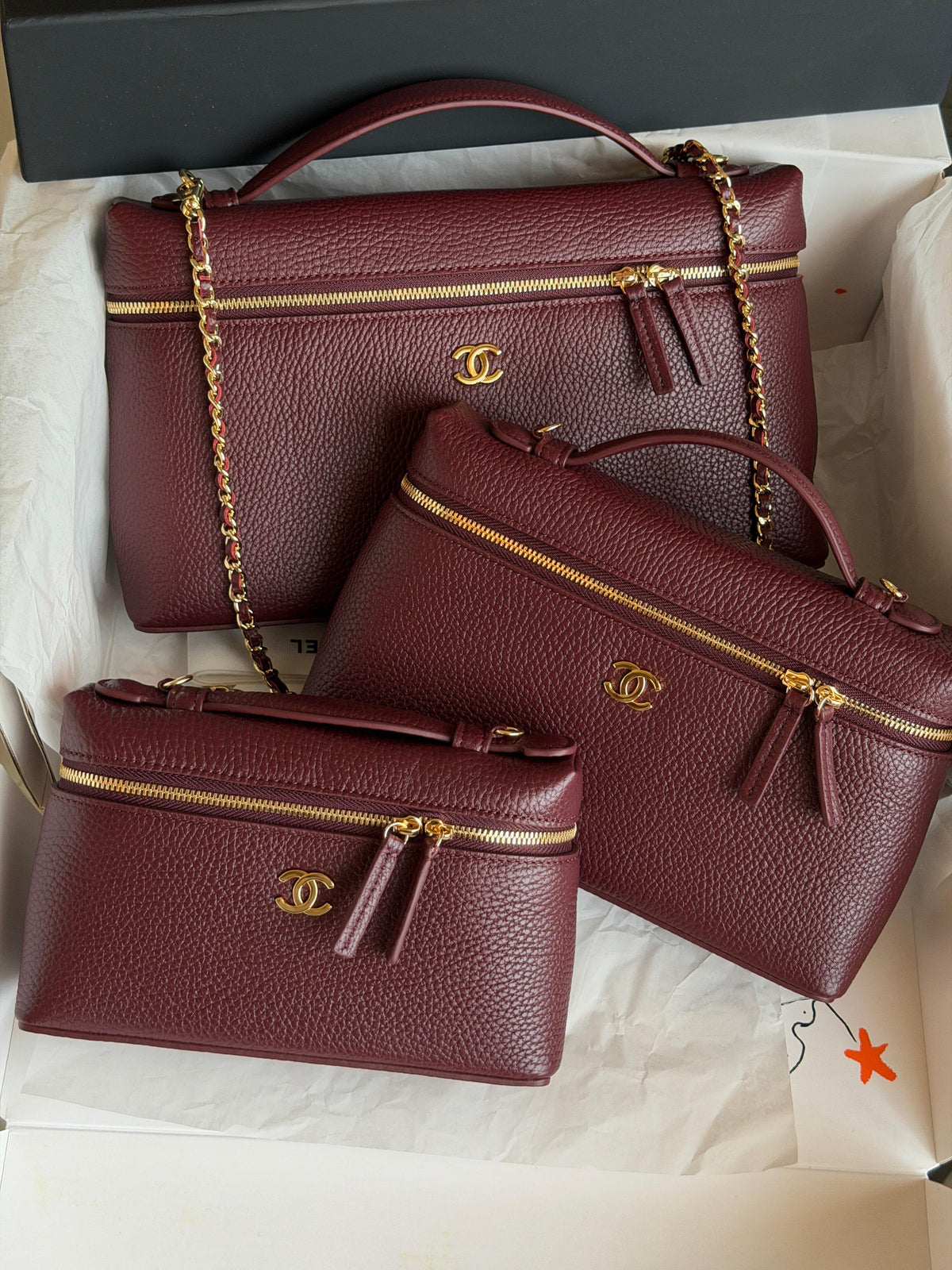 Chanel Burgundy Caviar Vanity Case with Chain