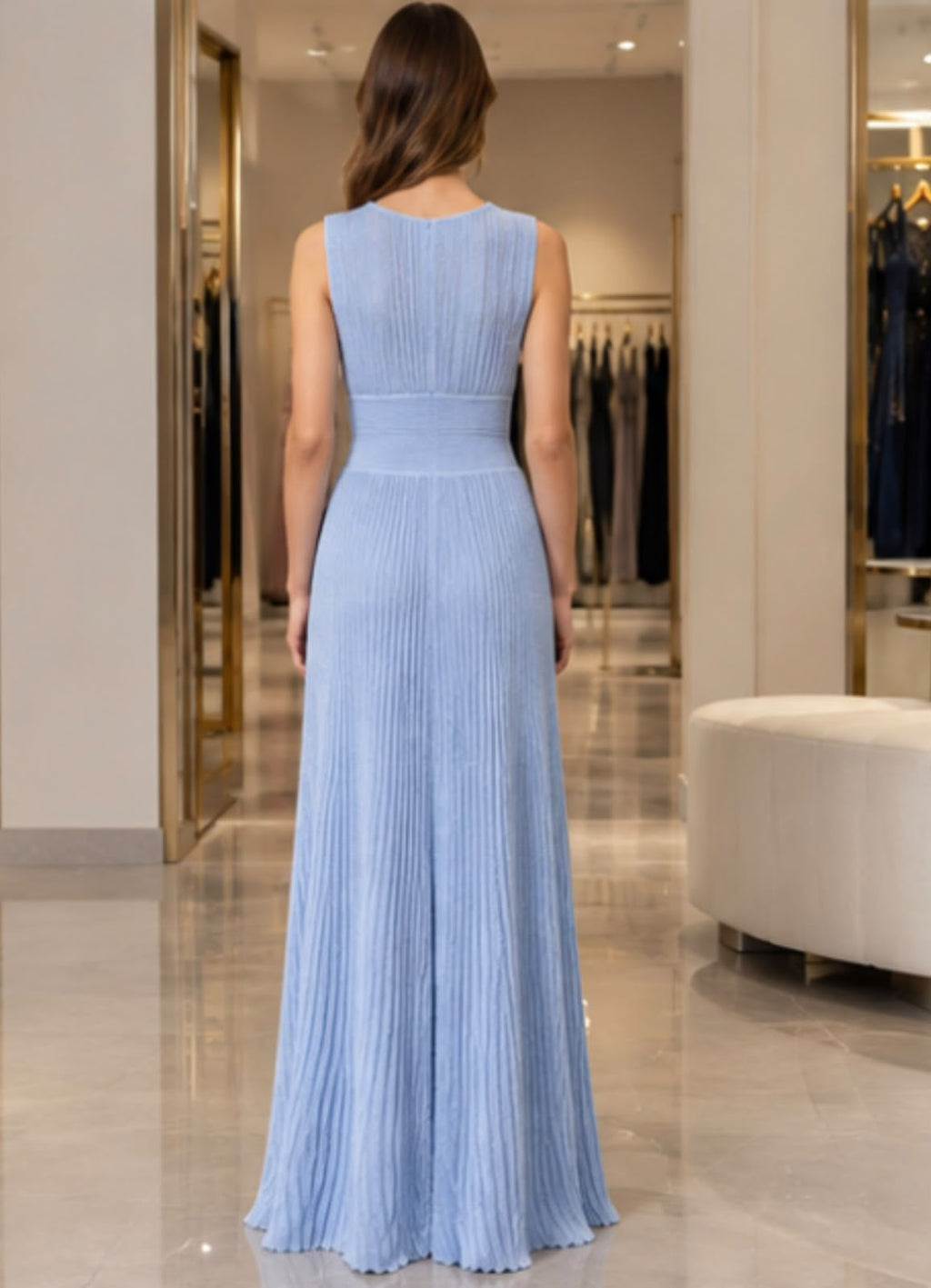 Alaïa V-Neck Ribbed Knit Gown Dress