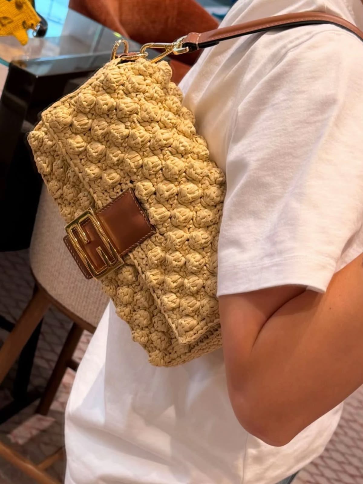 Fendi Crochet / Raffia Baguette Bag
