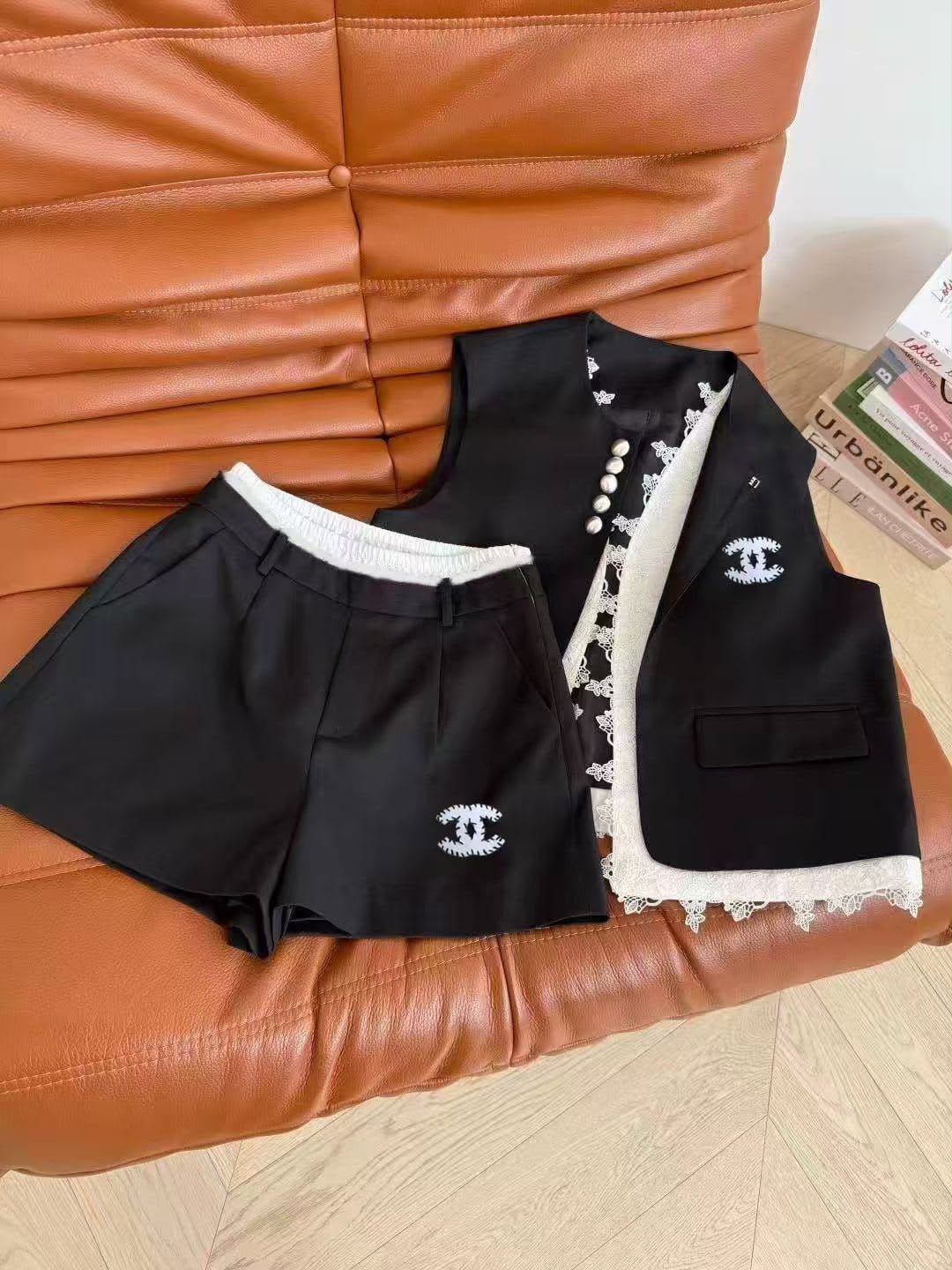 Chanel Two-Piece Set with Vest & Shorts and CC Logo