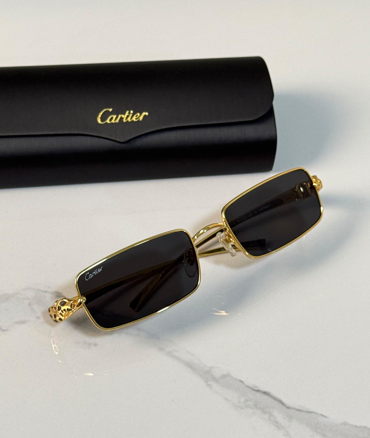 Cartier Panthère Rectangular Gold-Framed Sunglasses
