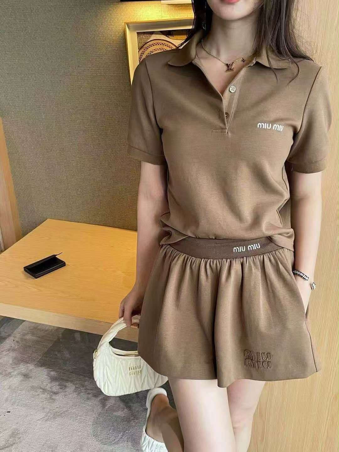 Miu Miu Short-Sleeve Polo Shirt and Matching Mini Skirt Set
