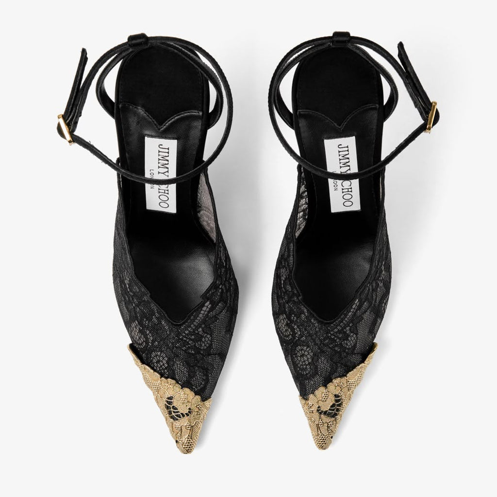 Jimmy Choo Faiz 100 Pink Lace & Metal Toe Cap Pumps