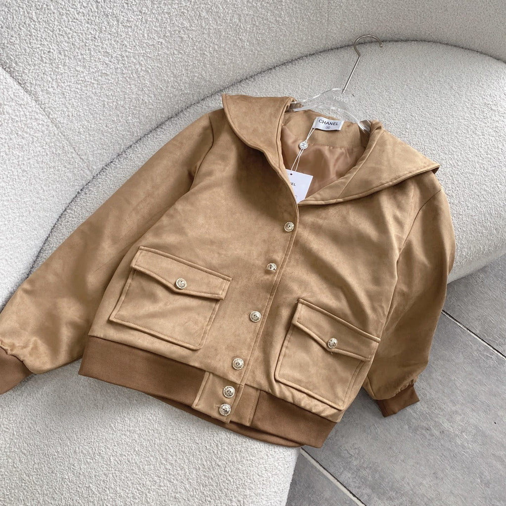 CHANEL  Suede Sailor Collar Blouson Jacket