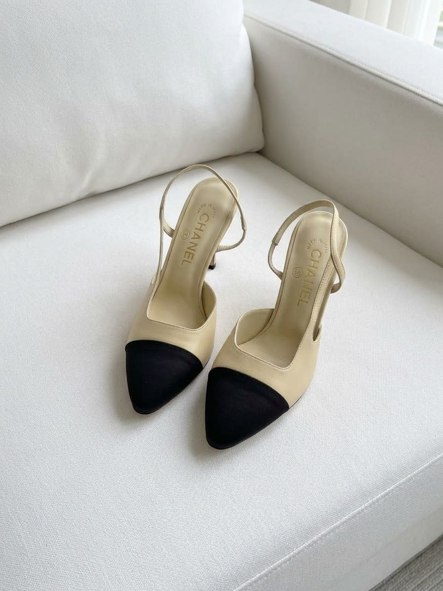 Chanel Iconic Two-Tone Cap-Toe Slingback Pumps