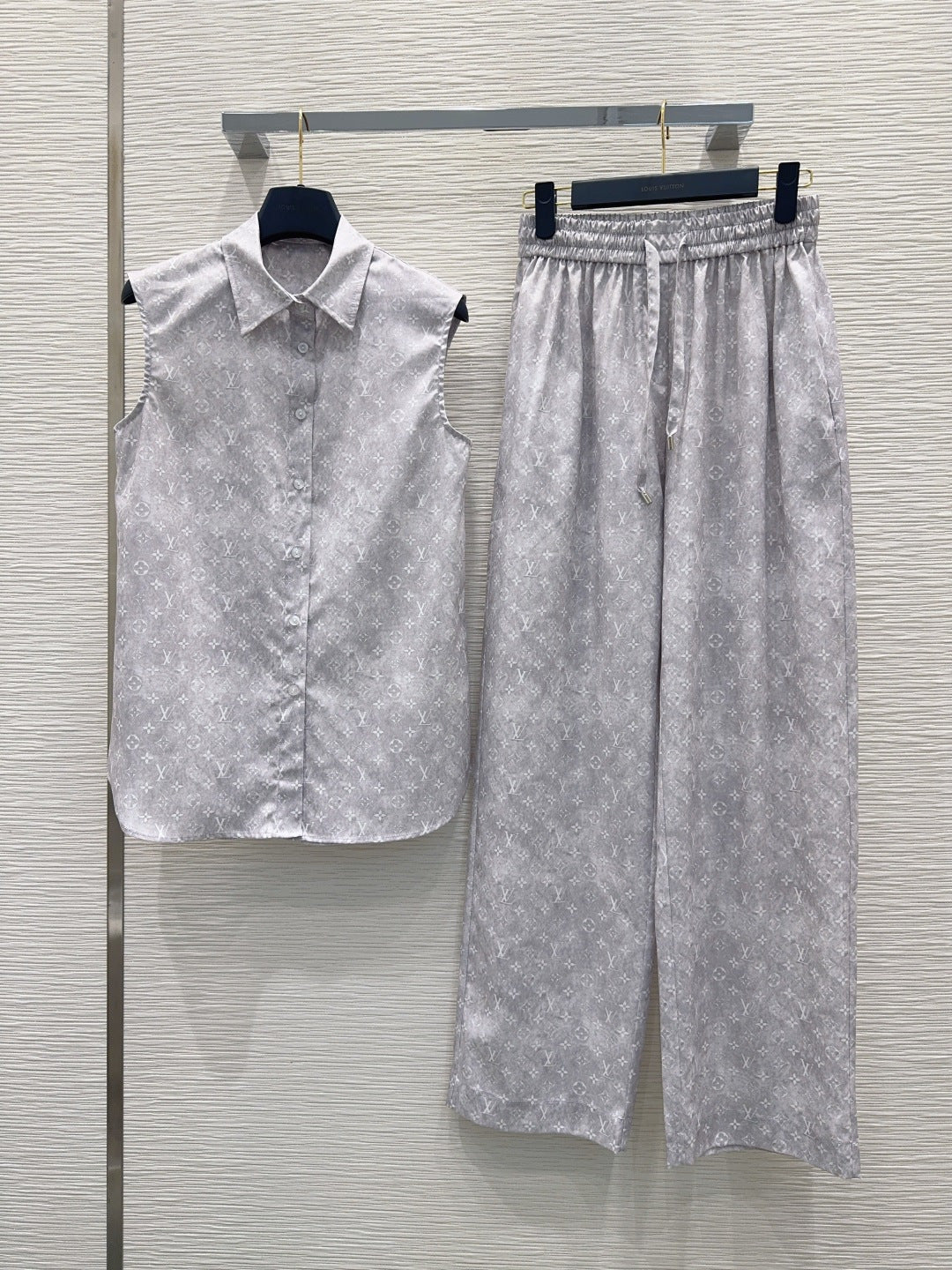 Louis Vuitton Monogram Print Sleeveless Shirt & Wide-Leg Pants Set