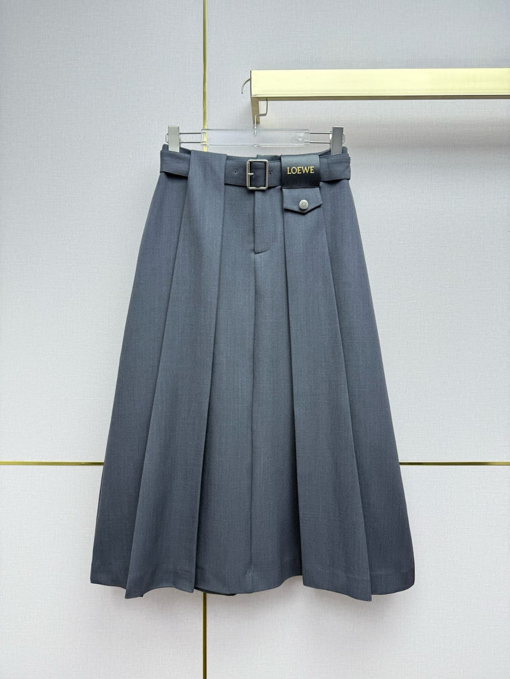 Loewe Pleated Midi Skirt with Belt and Pocket Detail