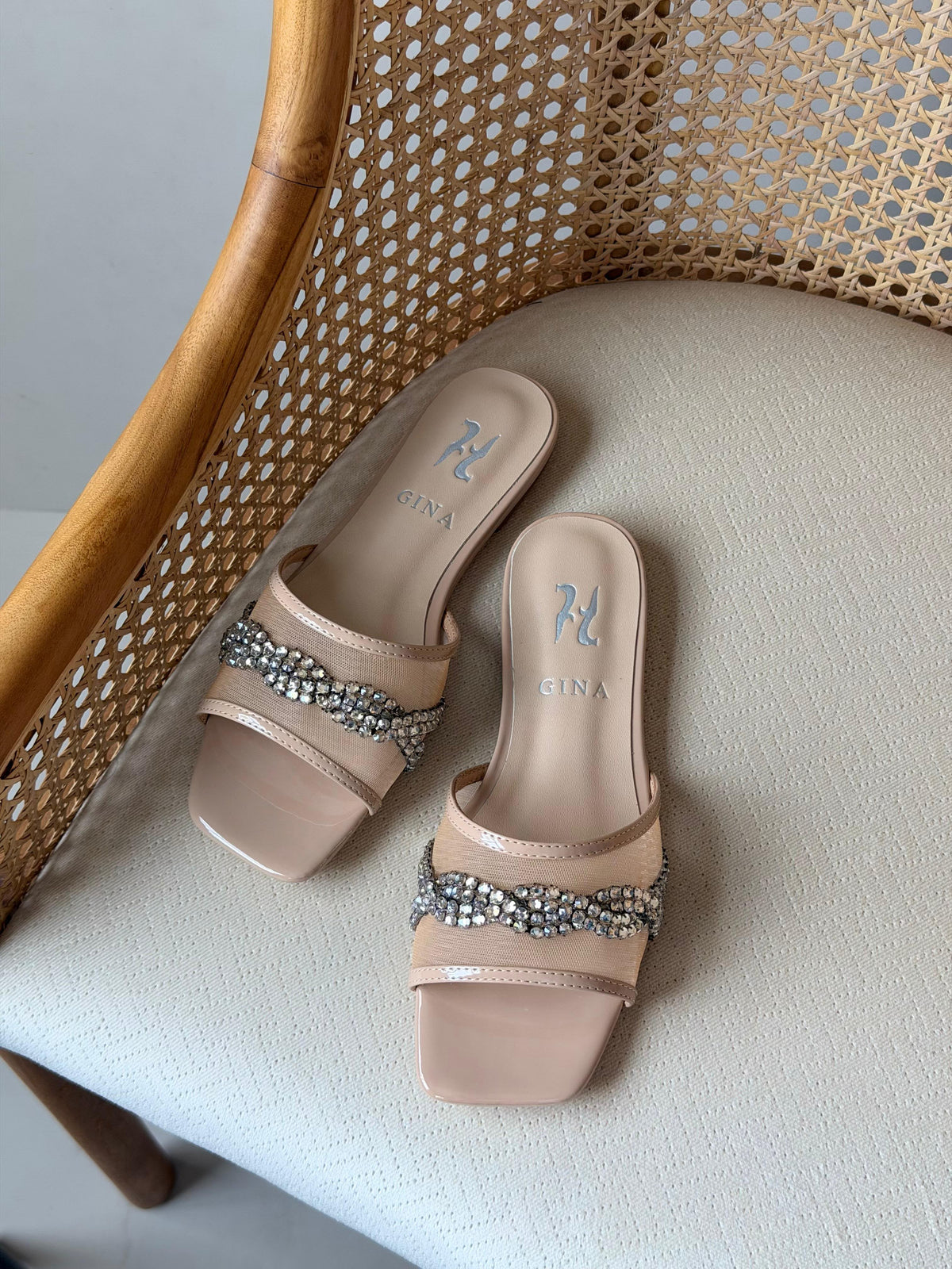 Gina Crystal-Embellished Flat Slides / Mules