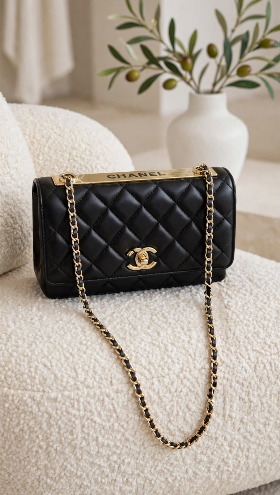 CHANEL Quilted Gold Bar Chain Flap Bag