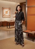Hermès Silk Scarf-Print Wide-Leg Trousers