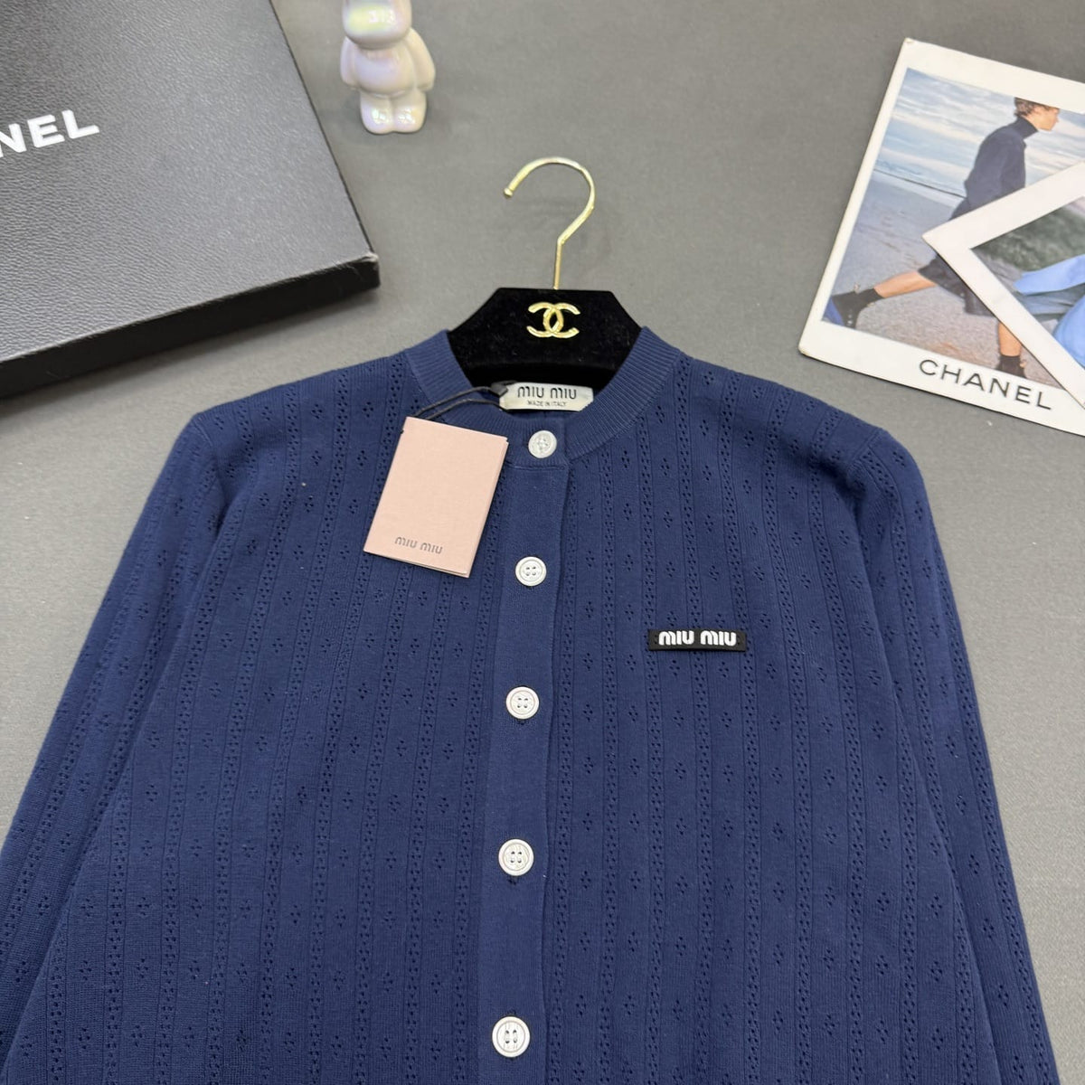 Miu Miu Pointelle Knit Button-Down Cardigan
