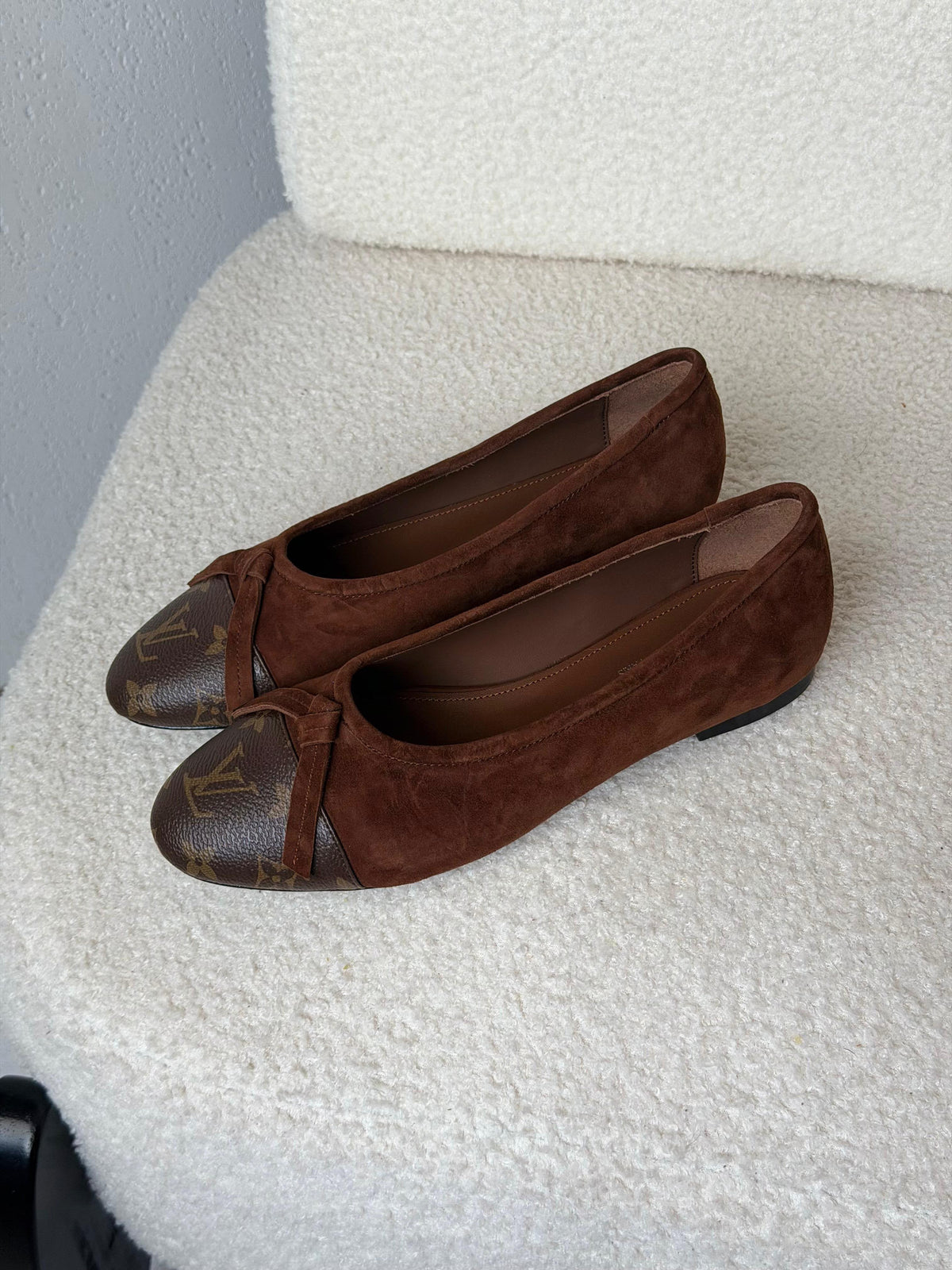 Louis Vuitton Suede Ballet Flats with Monogram Canvas Cap-Toe