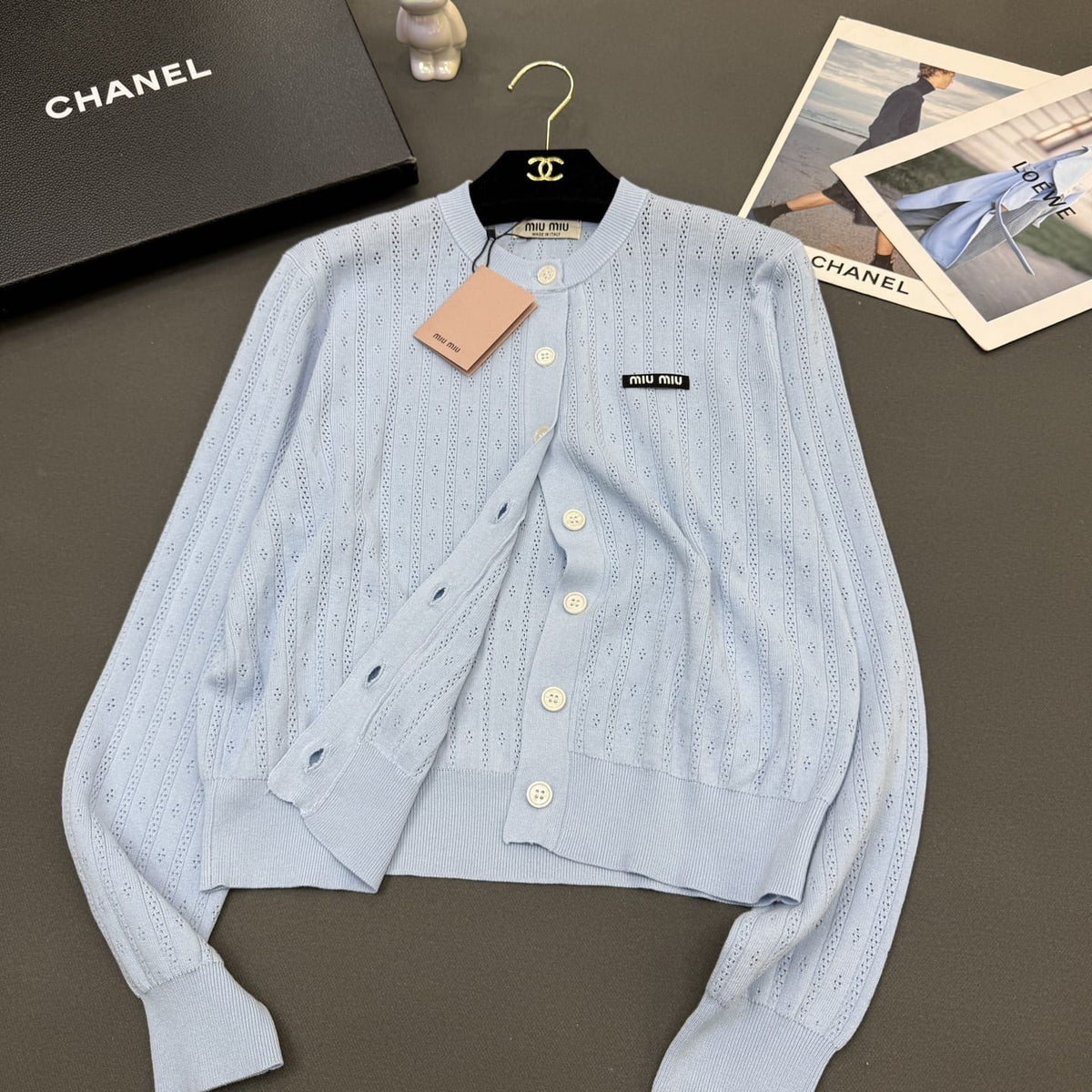 Miu Miu Pointelle Knit Button-Down Cardigan