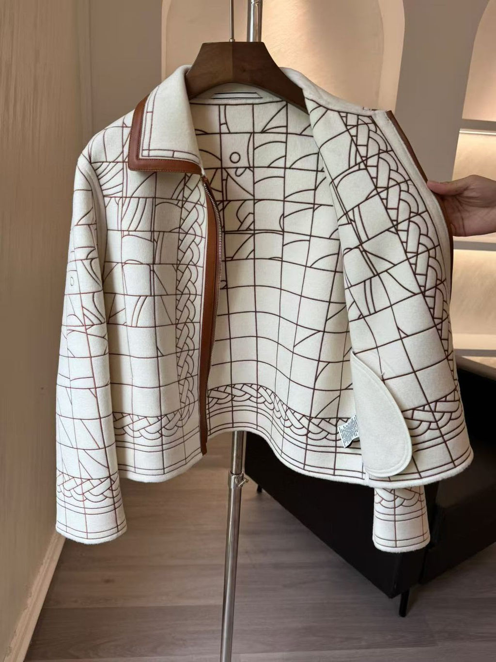 Hermès Printed Silk-Lined Wool/Cashmere Zip Jacket