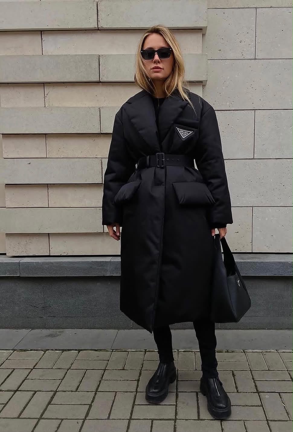 Prada Re-Nylon Belted Long Puffer Coat