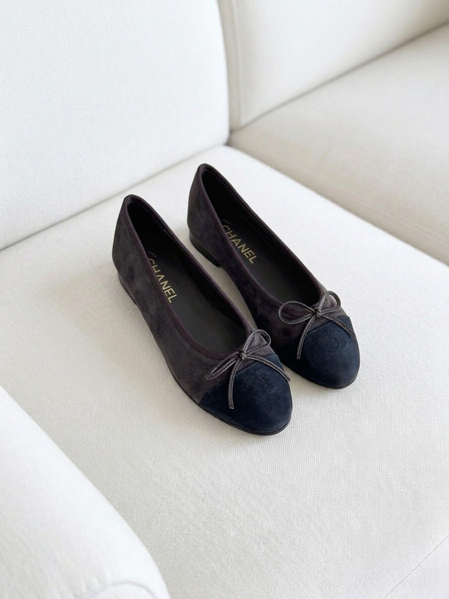 Chanel Suede Flat Ballerina Shoes with Bow