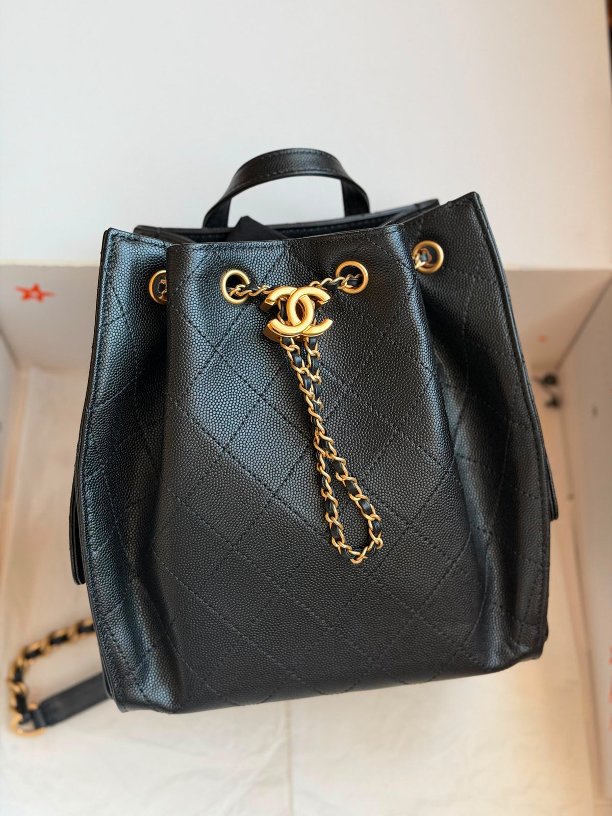 Chanel Quilted Leather Drawstring Bucket Bag