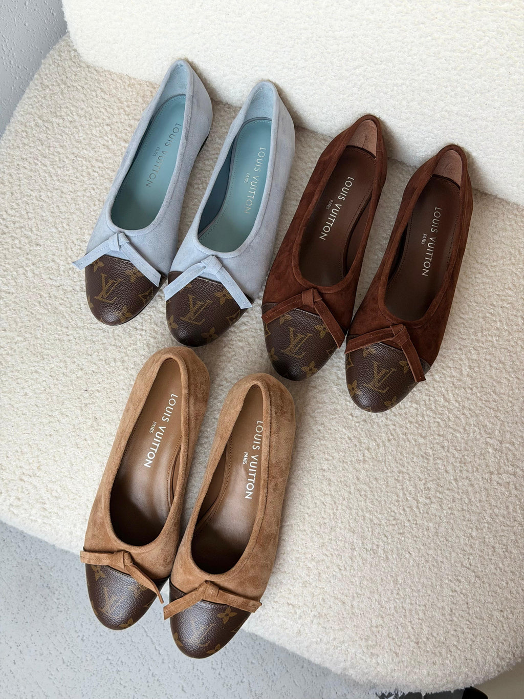 Louis Vuitton Suede Ballet Flats with Monogram Canvas Cap-Toe