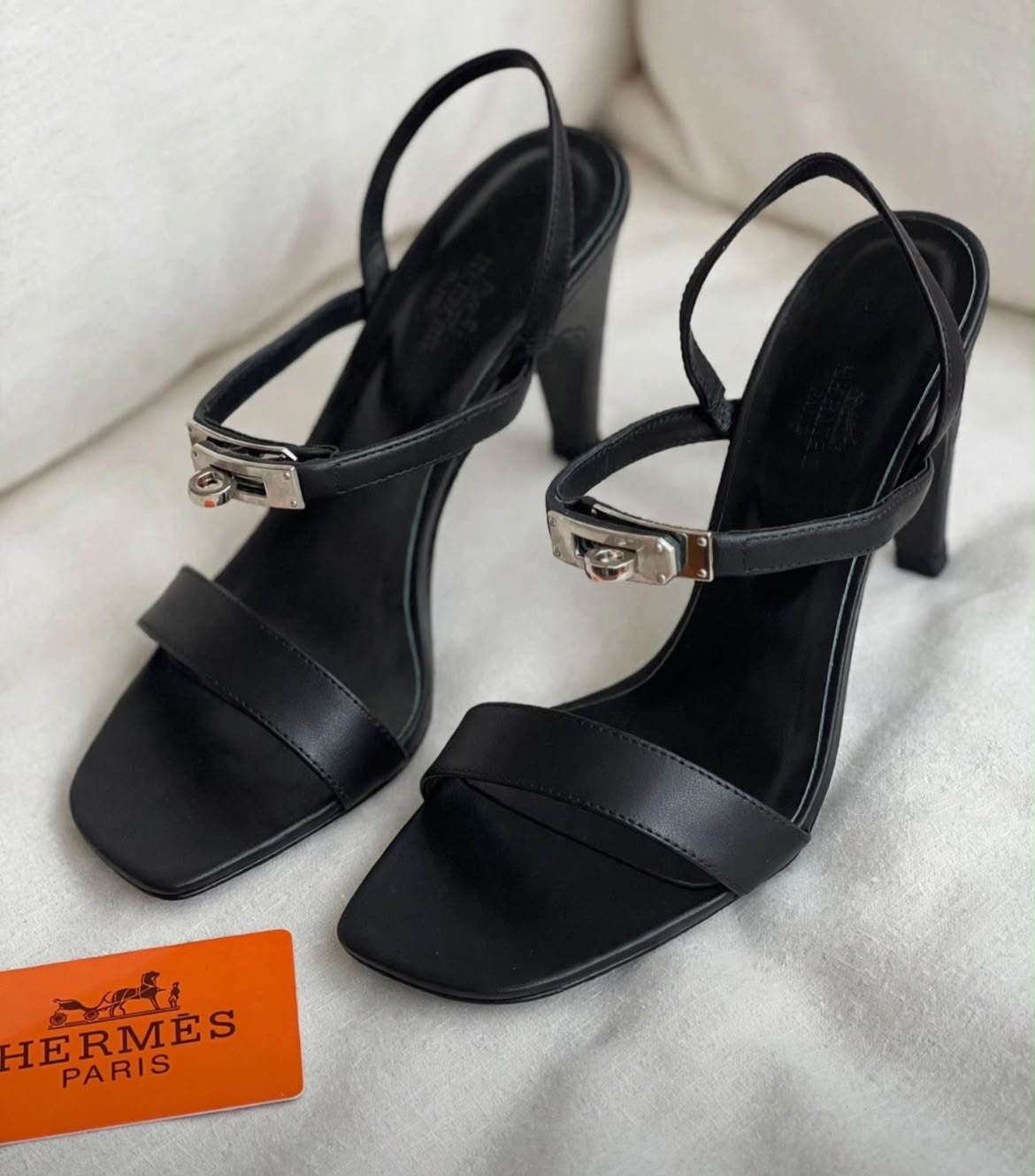 Hermès Black Ankle Strap Heel Sandals