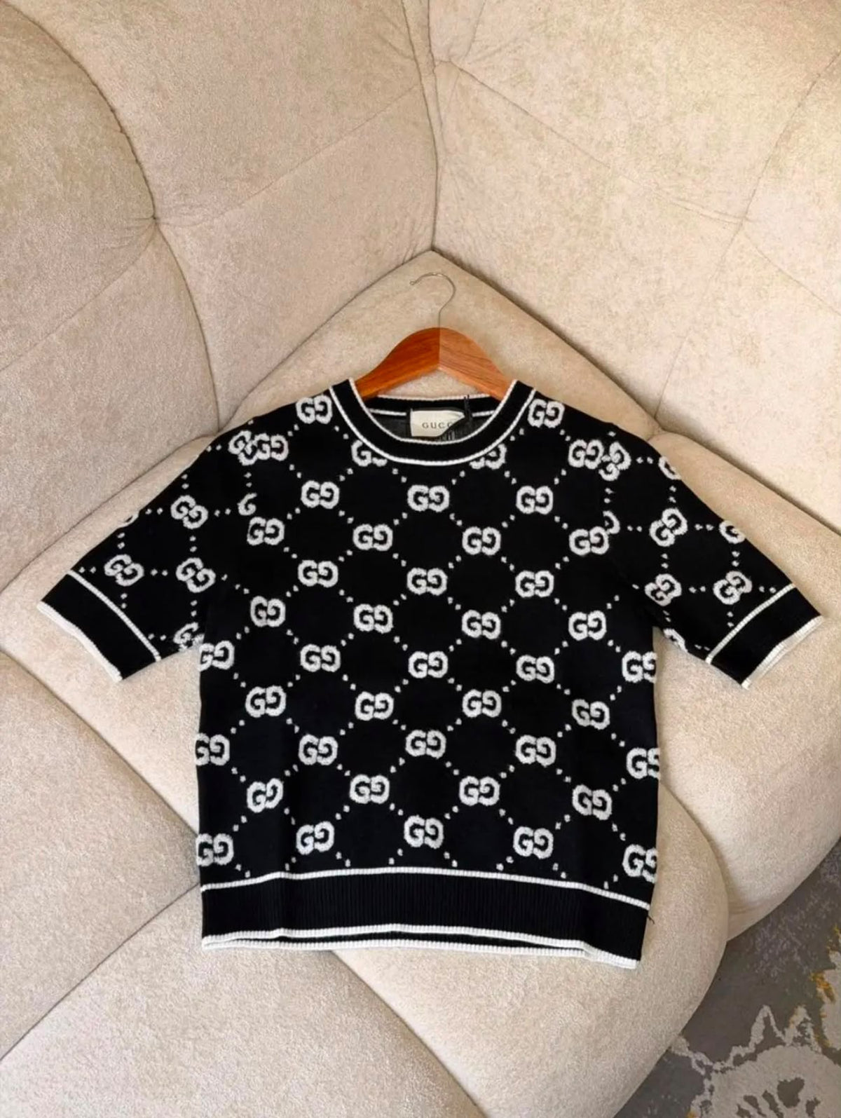 Gucci Monogram Short-Sleeve Knit Top