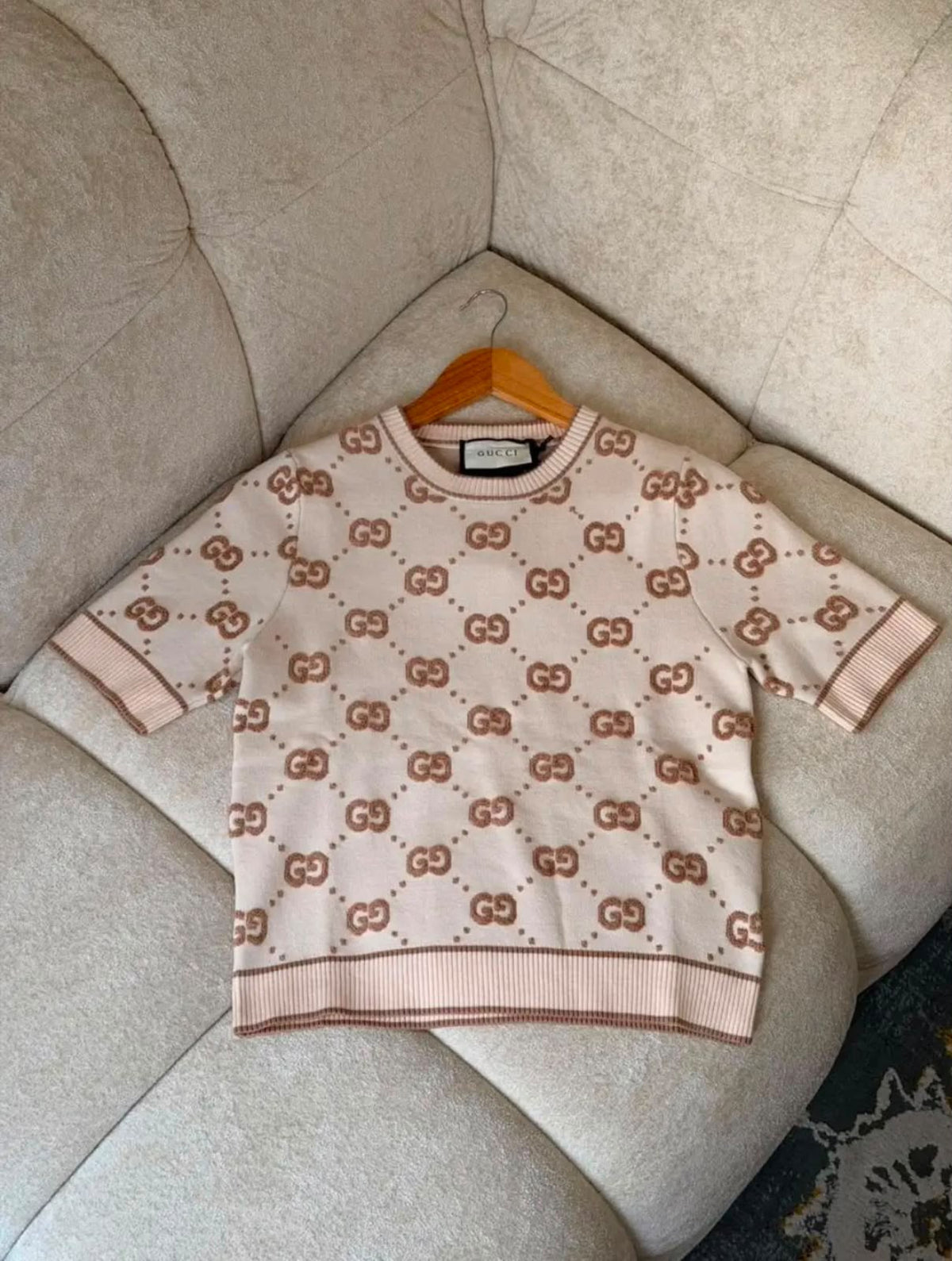 Gucci Monogram Short-Sleeve Knit Top