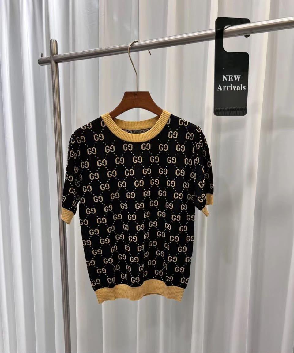 Gucci Monogram Short-Sleeve Knit Top